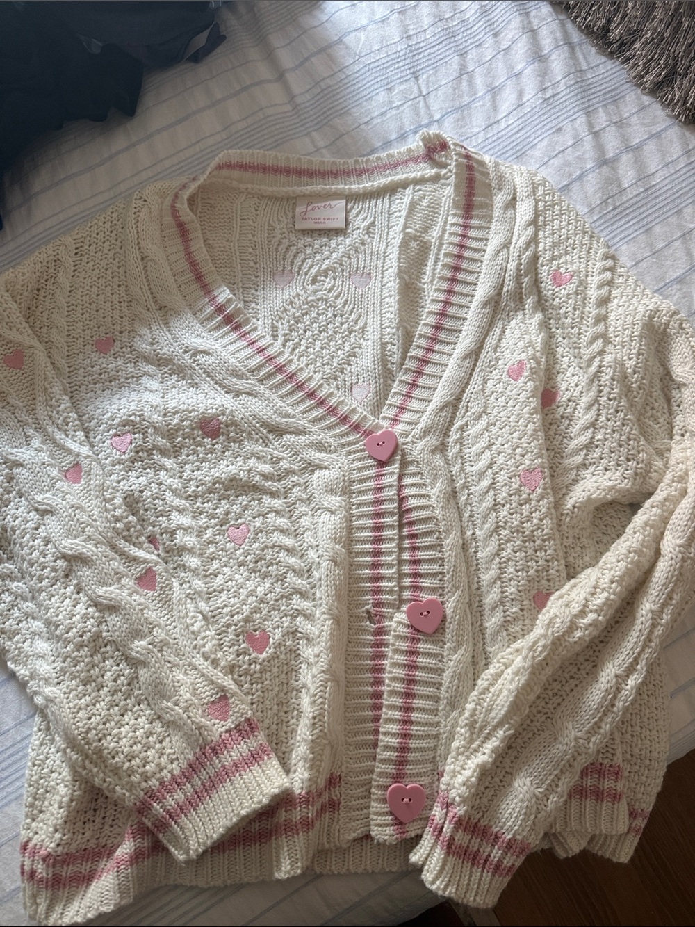 Taylor Swift Cream and Pink Heart Knit Cardigan